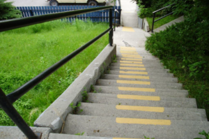 A view down a set of concrete steps