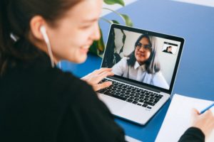 Two people talk on video chat