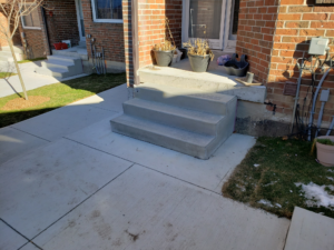 Newly built concrete front steps