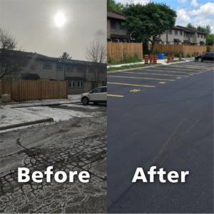 Before and images of a parking lot that was redone